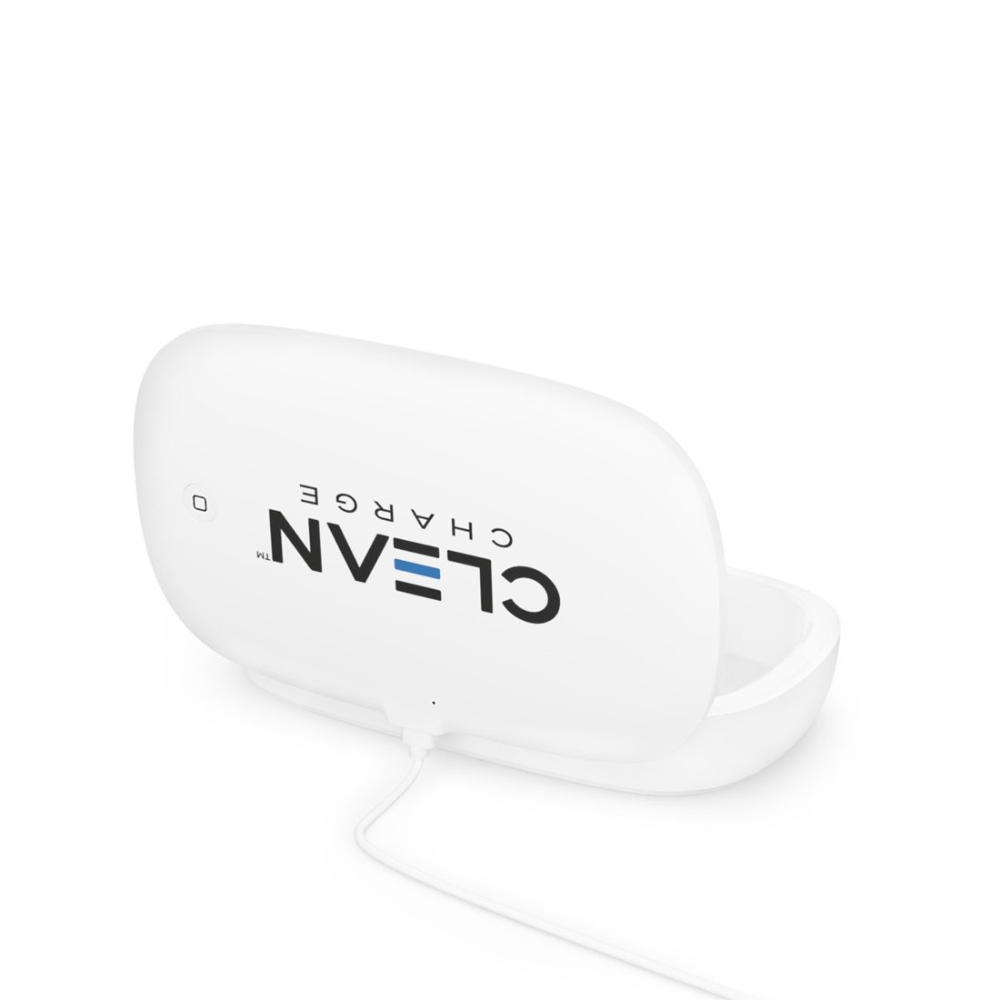 Clean Charge with lid open, logo on top